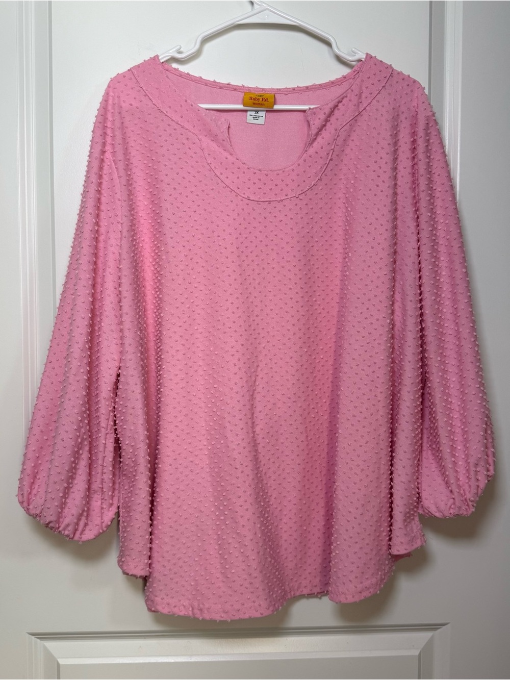 Ruby Rd. Woman Pink Swiss Dot Blouse Women’s 3X Long Sleeve Plus Size Top